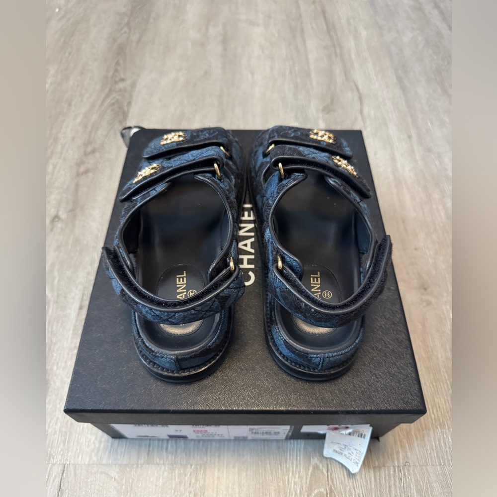 Chanel Blue Quilted Sandals with Gold Accents - Picture 3 of 12
